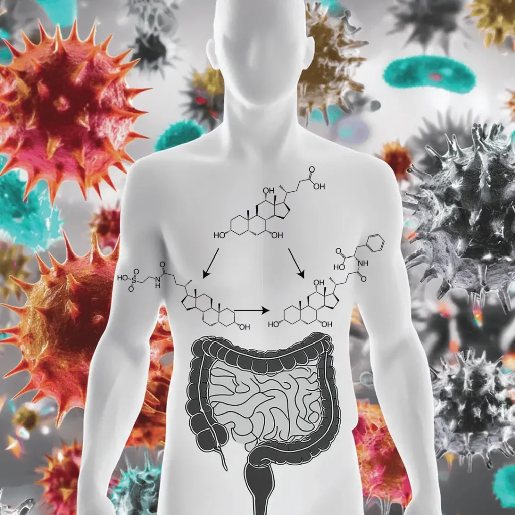 Bile acid transformation pathways in the human gut microbiome visualized with molecular structures and microbial cells